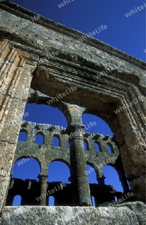 Die Basilika von Qalb Lhose bei Aleppo im Norden von Syrien im Mittleren Osten in Arabien.