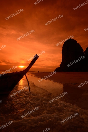 The Hat Phra Nang Beach at Railay near Ao Nang outside of the City of Krabi on the Andaman Sea in the south of Thailand. 