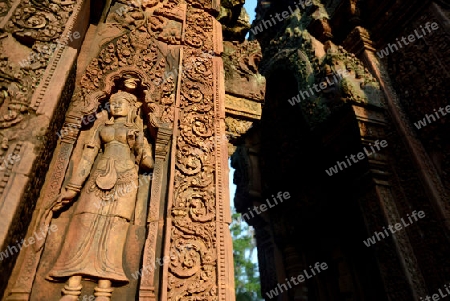 The Tempel Ruin of  Banteay Srei about 32 Km north of the Temple City of Angkor near the City of Siem Riep in the west of Cambodia.