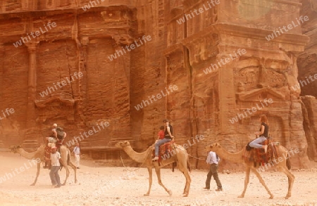 the street of Facades or Necropolis in the Temple city of Petra in Jordan in the middle east.