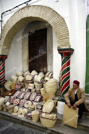 Eine Gasse im Souq oder Bazzar in der Altstadt  von Tunis am Mittelmeer in Tunesien in Nordafrika..