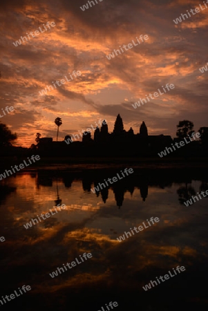 The Angkor Wat in the Temple City of Angkor near the City of Siem Riep in the west of Cambodia.