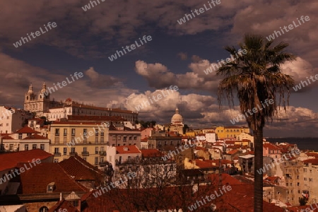 Die Uebersicht ueber die Altstadt von Alfama in der Innenstadt der Hauptstadt Lissabon in Portugal.       