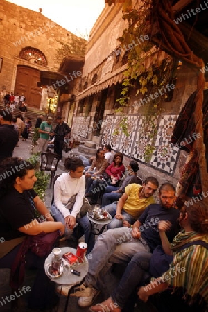 Asien, Naher Osten, Syrien, Damaskus,   Der Innenhof der  Omaijad Moschee im Souq und Altstadt von Damaskus in der Hauptstadt von Syrien. 