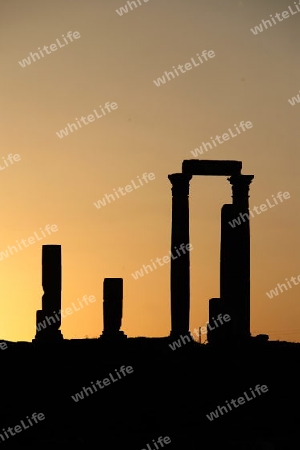 The Ruins of the citadel Jabel al Qalah in the City Amman in Jordan in the middle east.