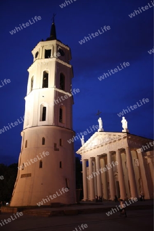 The old Town of the City Vilnius with the clocktower and the Johanneschurch  in the Baltic State of Lithuania,  