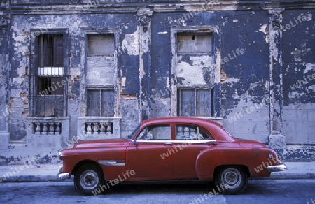 a street in the old town of the city Havana on Cuba in the caribbean sea.