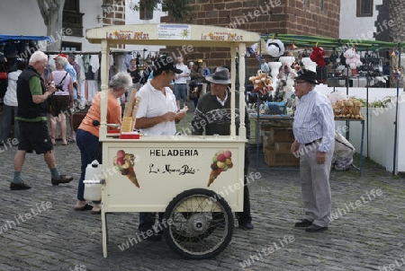 the sunday market in the old town of Teguise on the Island of Lanzarote on the Canary Islands of Spain in the Atlantic Ocean. on the Island of Lanzarote on the Canary Islands of Spain in the Atlantic Ocean.
