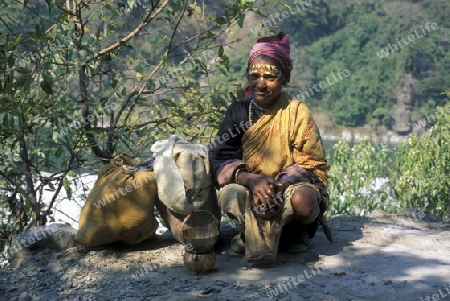 a Women on the Ganges River in the town of Rishikesh in the Province Uttar Pradesh in India.