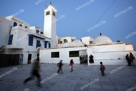 Die Moschee in der Altstadt in Sidi Bou Said noerdlich von Tunis der Hauptstadt von Tunesien in Nordafrika.  