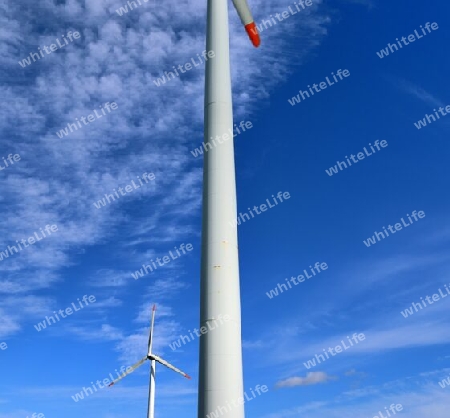 Panoramic view on alternative energy wind mills in a windpark