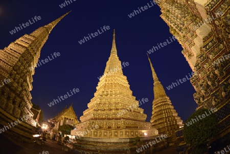 Die Tempelanlage des Wat Pho in der Hauptstadt Bangkok von Thailand in Suedostasien.