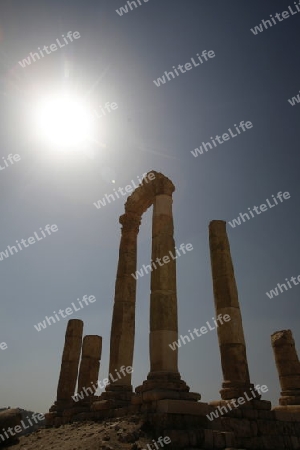 The Ruins of the citadel Jabel al Qalah in the City Amman in Jordan in the middle east.