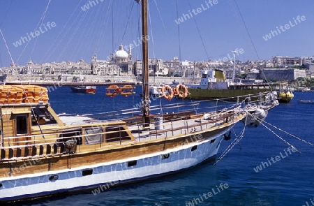 The centre of the Old Town of the city of Valletta on the Island of Malta in the Mediterranean Sea in Europe.
