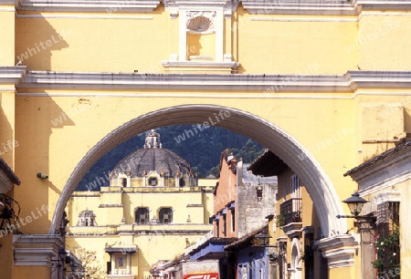 tha arco de santa catalina in the old town in the city of Antigua in Guatemala in central America.   