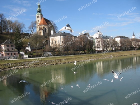 Salzburg, Kaipromenade mit Augustinerkirche
