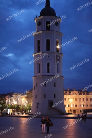 The old Town of the City Vilnius with the clocktower and the Johanneschurch  in the Baltic State of Lithuania,  