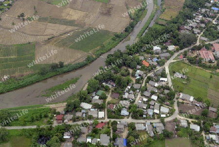 Die Landschaft in der Bergregion von Pai im norden von Thailand in Suedostasien.