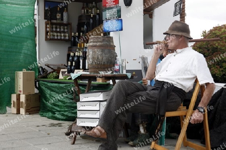 the sunday market in the old town of Teguise on the Island of Lanzarote on the Canary Islands of Spain in the Atlantic Ocean. on the Island of Lanzarote on the Canary Islands of Spain in the Atlantic Ocean.
