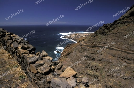 The village of Ponta do Sol near Ribeira Grande on the Island of Santo Antao in Cape Berde in the Atlantic Ocean in Africa.