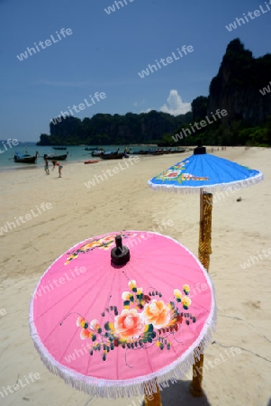 The Hat Railay Leh Beach at Railay near Ao Nang outside of the City of Krabi on the Andaman Sea in the south of Thailand. 