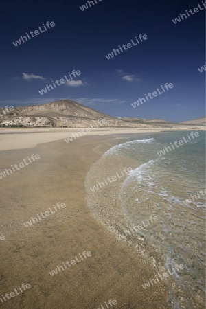 the Playa de Satovento de Jandia on the south of the Island Fuerteventura on the Canary island of Spain in the Atlantic Ocean.