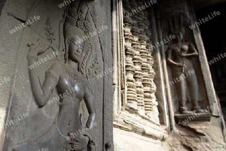 The Angkor Wat in the Temple City of Angkor near the City of Siem Riep in the west of Cambodia.