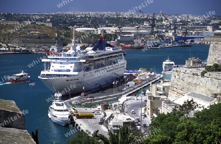 The Habour in centre of the Old Town of the city of Valletta on the Island of Malta in the Mediterranean Sea in Europe.
