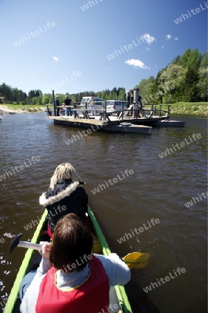 Kanu Fahren auf den Fluss Gauja in Sigulad oestlich von Riga der Hauptstadt von Lettland im Baltikum in Osteuropa.  