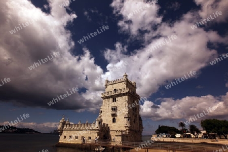 Das Torre de Belem im Stadtteil Belem der Hauptstadt Lissabon in Portugal.   