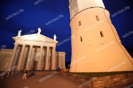 The old Town of the City Vilnius with the clocktower and the Johanneschurch  in the Baltic State of Lithuania,  