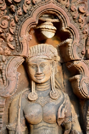 The Tempel Ruin of  Banteay Srei about 32 Km north of the Temple City of Angkor near the City of Siem Riep in the west of Cambodia.