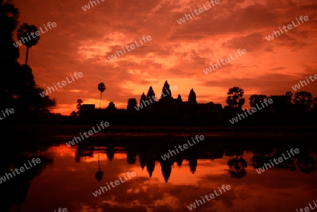 The Angkor Wat in the Temple City of Angkor near the City of Siem Riep in the west of Cambodia.