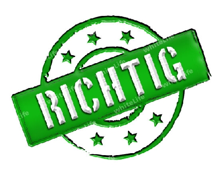 Sign and stamp named "Richtig" for your presentation, for websites and many more.