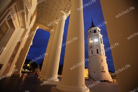 The old Town of the City Vilnius with the clocktower and the Johanneschurch  in the Baltic State of Lithuania,  