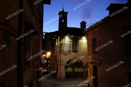 The Square in the Fishingvillage of Orta on the Lake Orta in the Lombardia  in north Italy. 