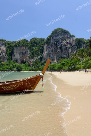 The Hat Tom Sai Beach at Railay near Ao Nang outside of the City of Krabi on the Andaman Sea in the south of Thailand. 