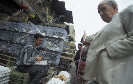 Der Souq oder Markt in der Medina der Altstadt von Aleppo im Norden von Syrien im Nahen Osten.