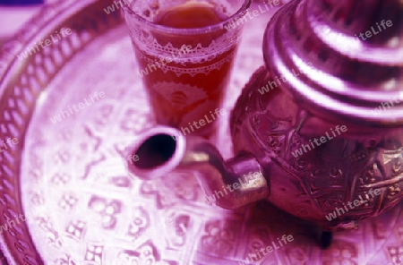 A Tea House at the Djemma del Fna Square in the old town of Marrakesh in Morocco in North Africa.
