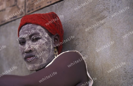 a women in the city of Moutsamudu on the Island of Anjouan on the Comoros Ilands in the Indian Ocean in Africa.   