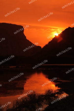 Die Landschaft des Khao Sam Roi Yot Nationalpark am Golf von Thailand im Suedwesten von Thailand in Suedostasien.