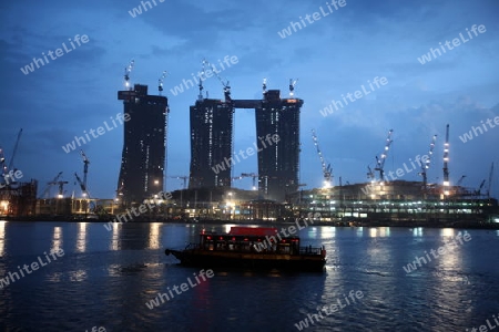 Asien, Suedost, Singapur, Insel, Staat, Stadt, City, Skyline, Zentrum, Marina Bay, Casino, Baustelle, Neubau, Boom,  Nacht,