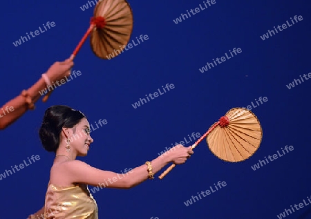 Taenzerinnen bei einem traditionellen Tanz im Santichaiprakan Park am Mae Nam Chao Phraya in der Hauptstadt Bangkok von Thailand in Suedostasien.