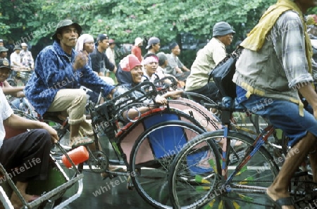 a riksha taxi driver Protest in the city centre of Jakarta in Indonesia in Southeastasia.