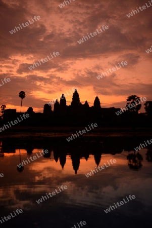 The Angkor Wat in the Temple City of Angkor near the City of Siem Riep in the west of Cambodia.