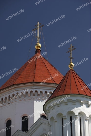 The old Town of the City Vilnius with a church and the Johanneschurch  in the Baltic State of Lithuania,  