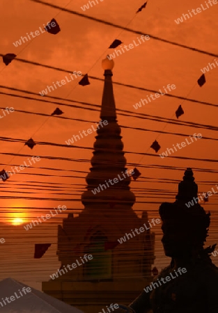 Die Tempelanlage des Goldenen Berg in der Hauptstadt Bangkok von Thailand in Suedostasien.