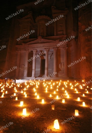 The Al Khazneh Treasury in the Temple city of Petra in Jordan in the middle east.