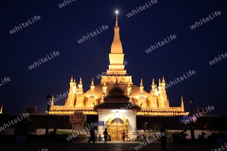 Der Wat That Luang in Vientiane der Hauptstadt von Laos in Suedostasien. 