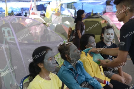 Thai anti-government protesters wave national flags during a rally at theDemocracy Monument in .Bangkok, Thailand, Saturday Jan.11 , 2014.